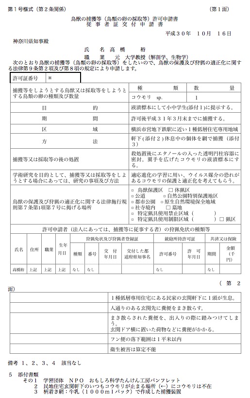 コラム 自宅に来たコウモリの標本を作製した 西地区 高橋裕 おもしろ科学たんけん工房